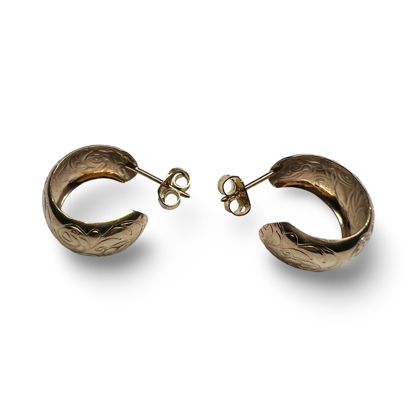 Vintage 9ct Gold Engraved Hoop Earrings