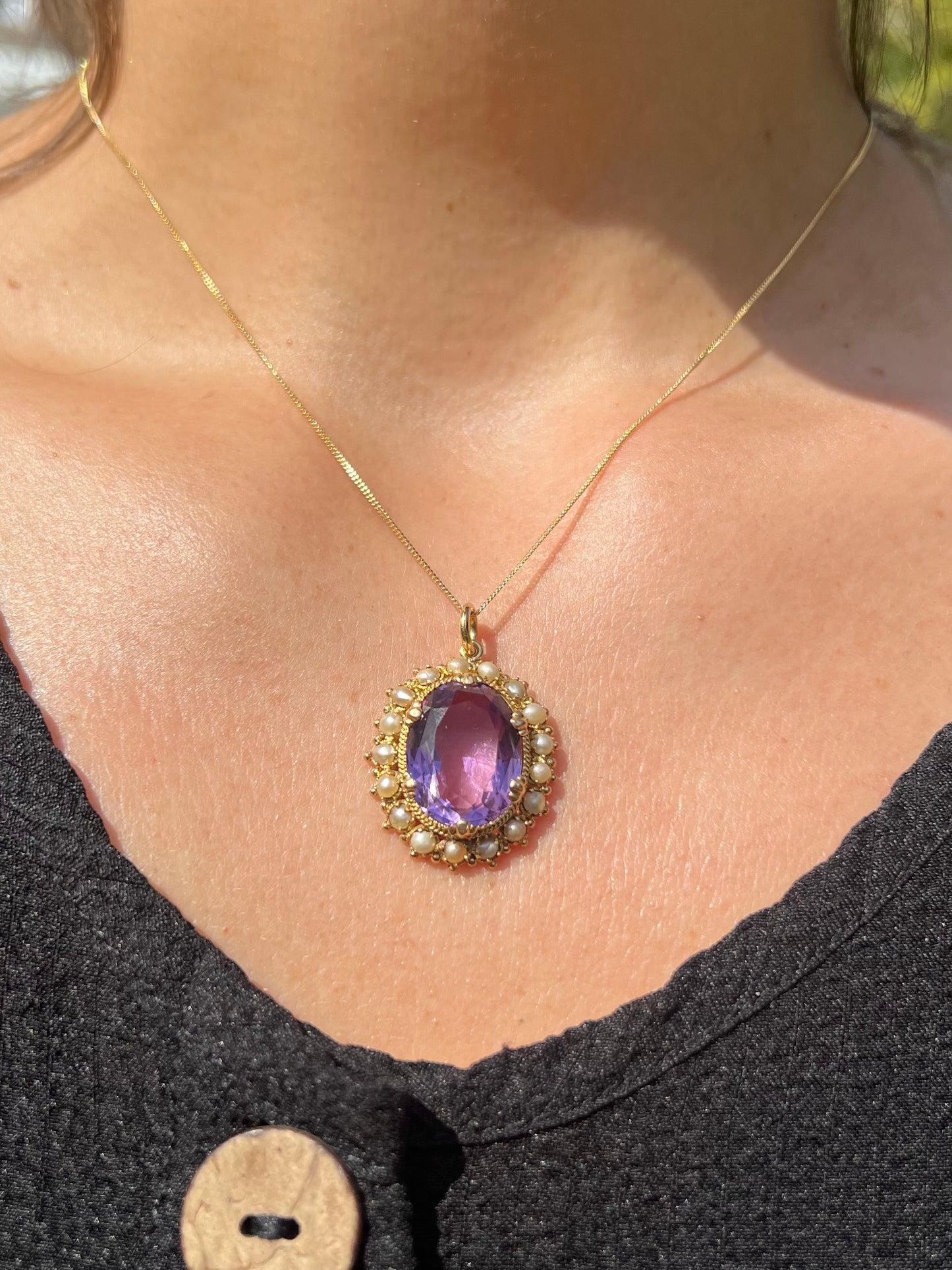 Victorian Amethyst & Pearl Cluster Pendant