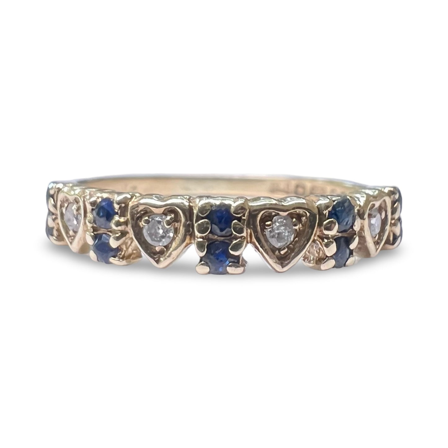 Vintage diamond & sapphire heart ring in 9ct gold