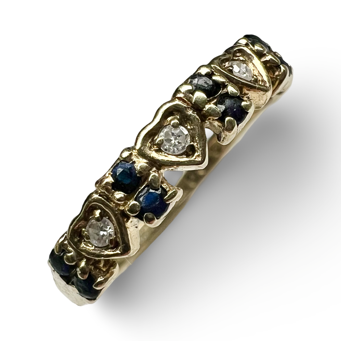 Vintage diamond & sapphire heart ring in 9ct gold