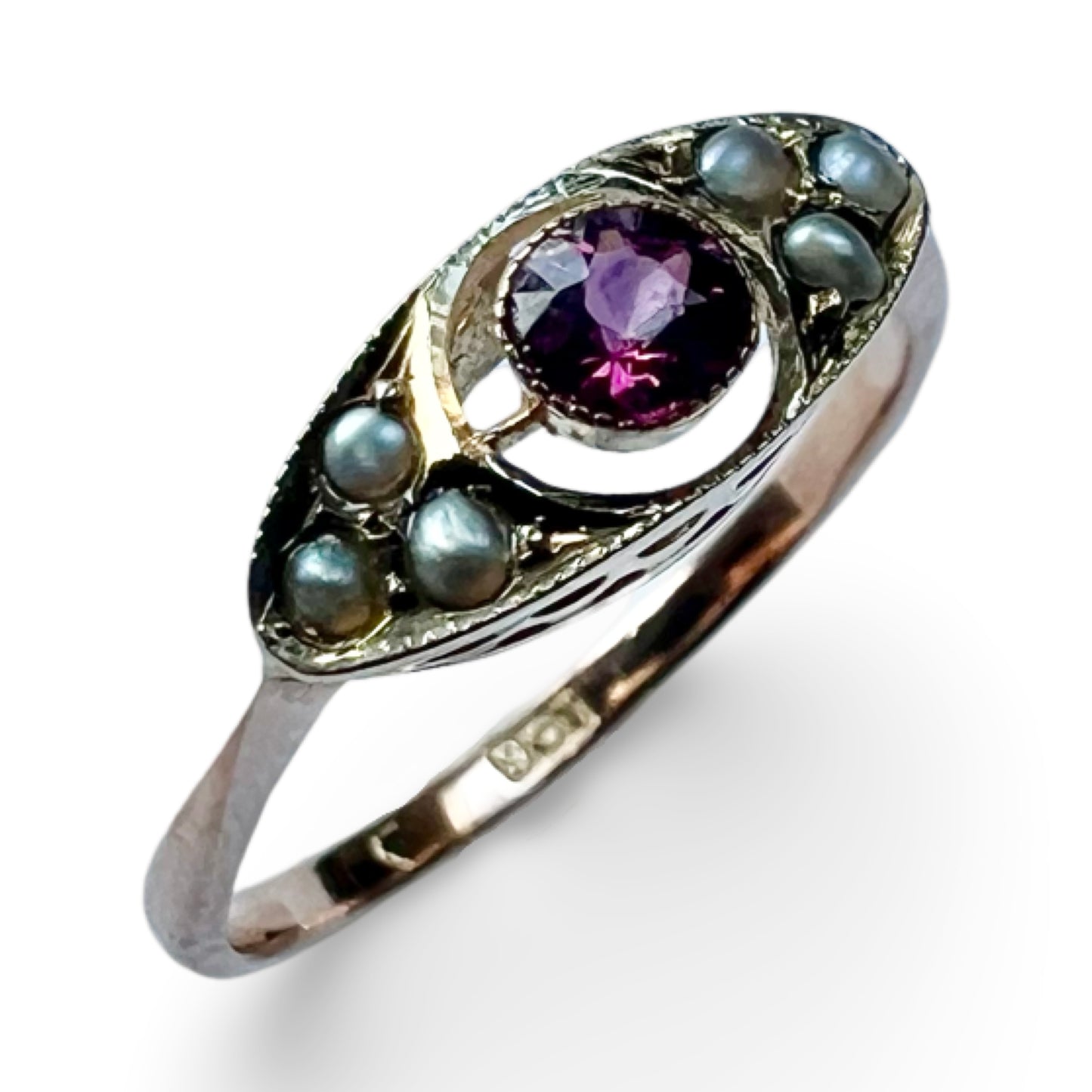 C1900 Ruby & Pearl Ring.