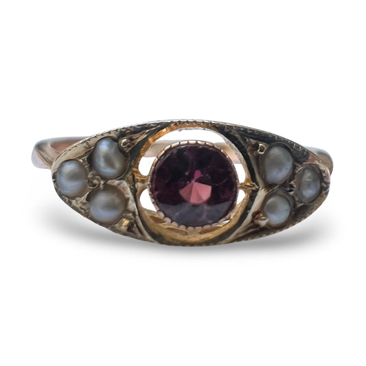 C1900 Ruby & Pearl Ring.