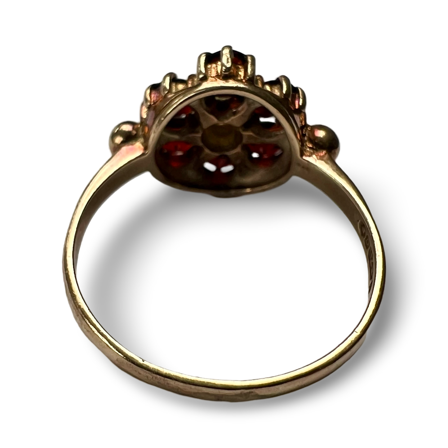 1960’s vintage 9ct gold, pearl & garnet cluster ring