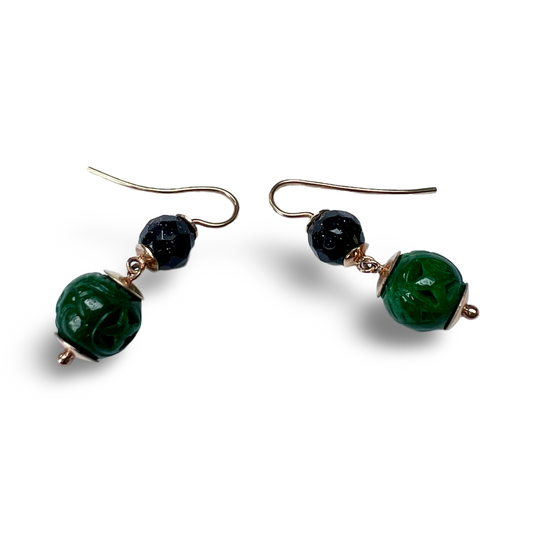 Vintage Jadeite & Goldstone earrings in 9ct