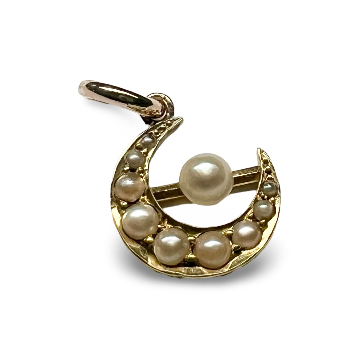 Victorian 9ct Gold Crescent Moon Pearl Pendant