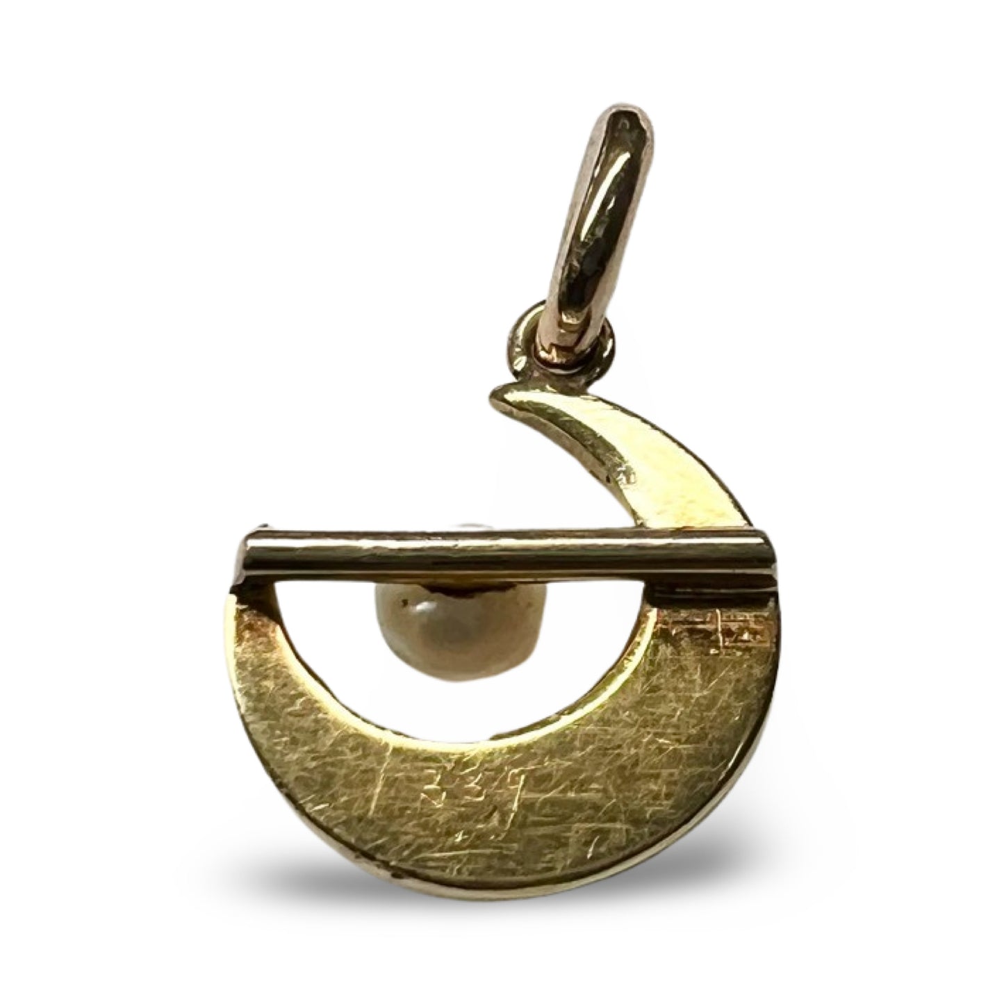 Victorian 9ct Gold Crescent Moon Pearl Pendant