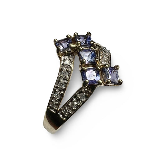 Vintage 9ct Gold Tanzanite & Diamond Cluster Ring