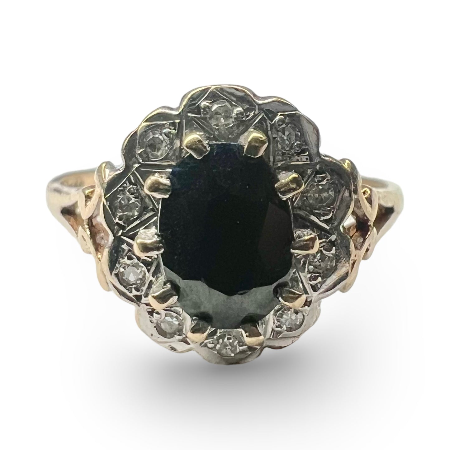 Vintage 9ct Gold Sapphire and Diamond Cluster Ring