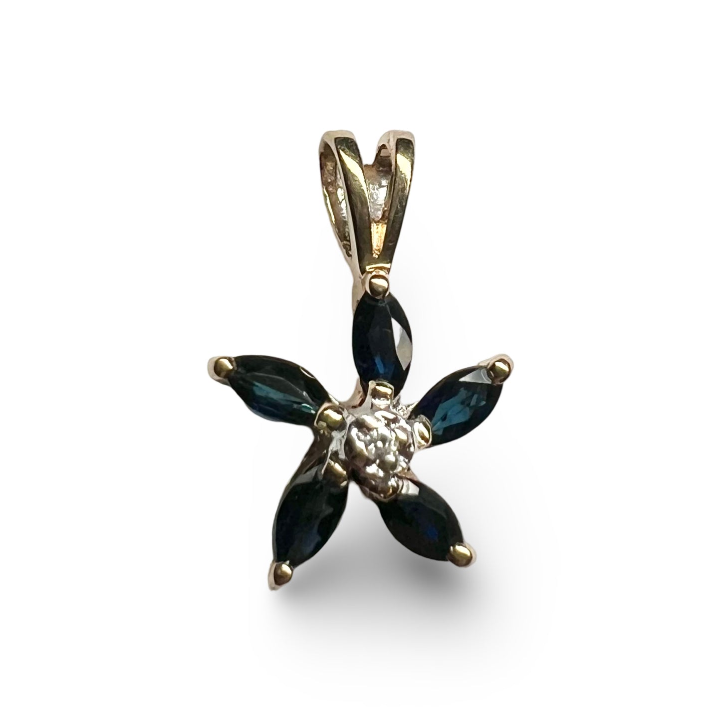 Vintage 9ct Sapphire and Diamond Flower Pendant