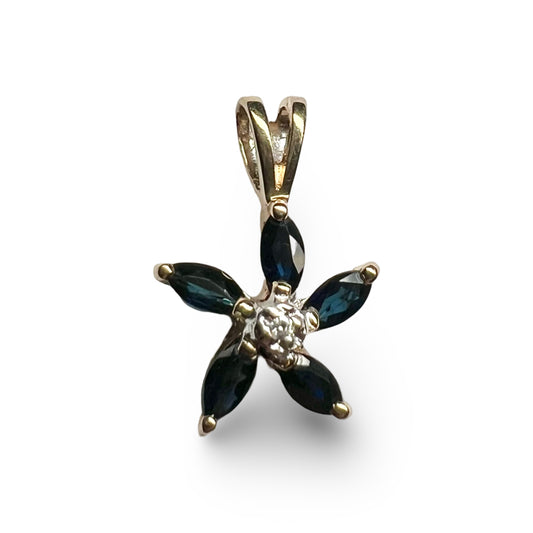 Vintage 9ct Sapphire and Diamond Flower Pendant