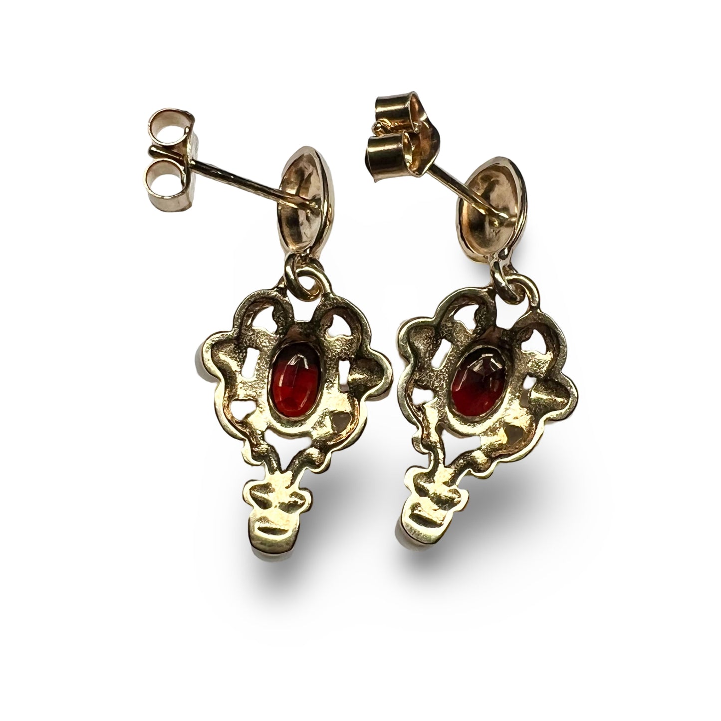 Vintage 9ct Gold Garnet and Pearl Drop Earrings