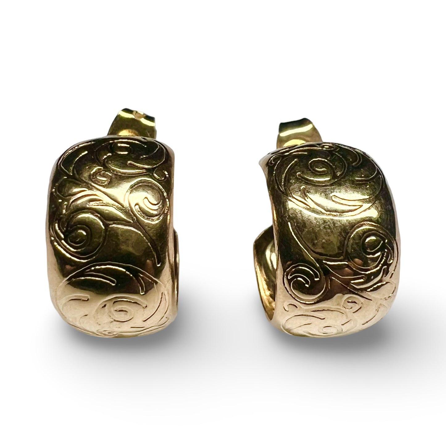 Vintage 9ct Gold Engraved Hoop Earrings